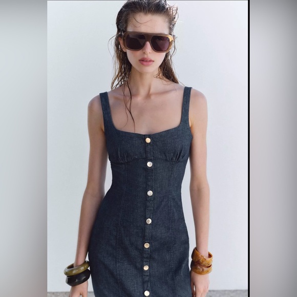 Zara Black Denim Midi Dress - Picture 3 of 9